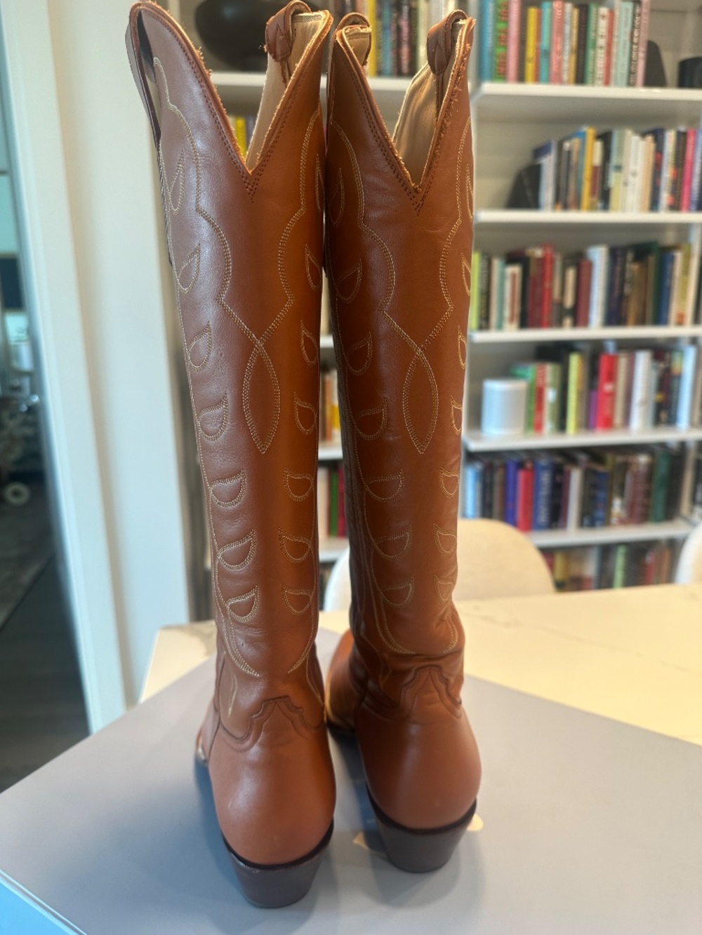 Handmade Calfskin Brown Tall Cowboy Boots - Picture 5 of 8